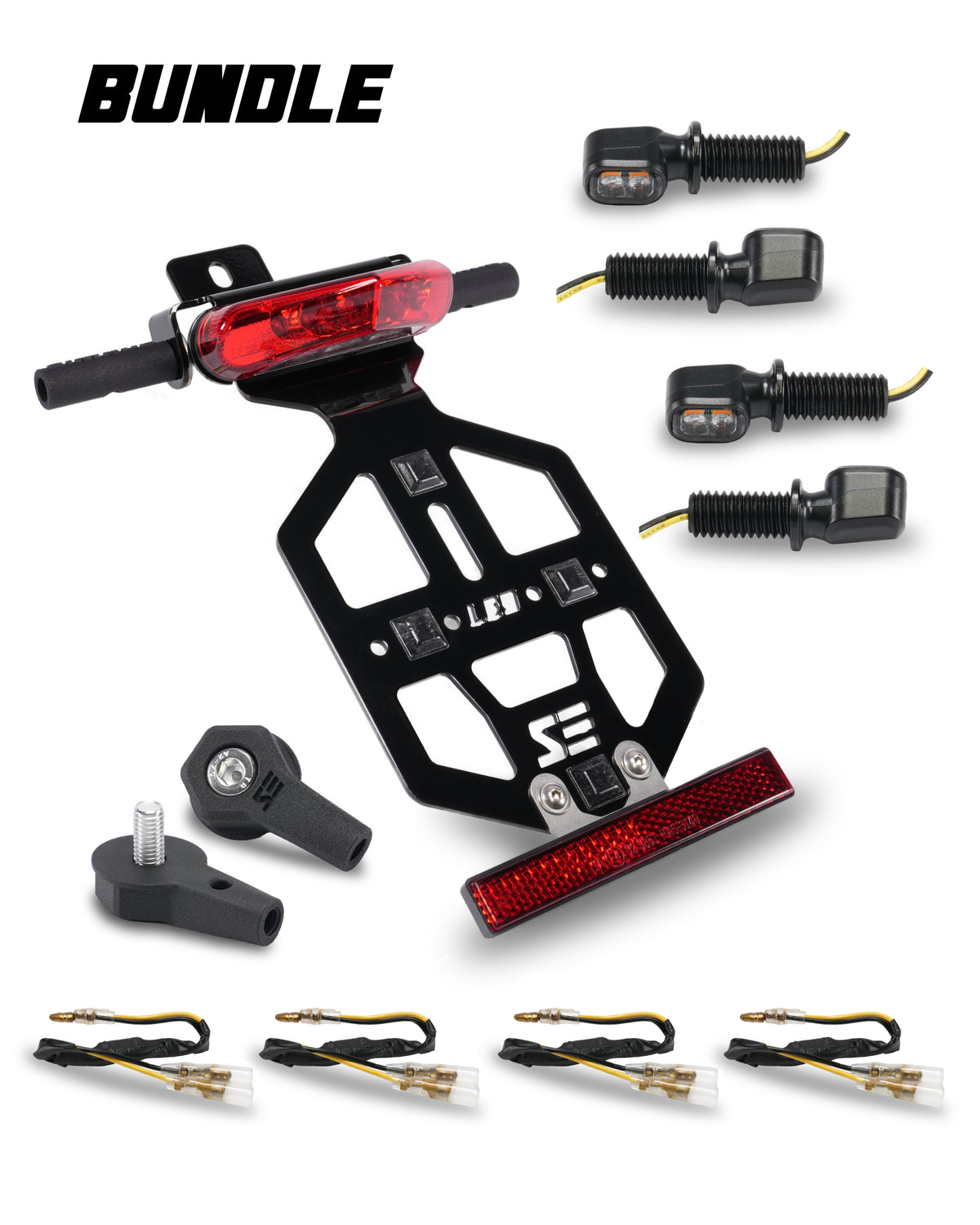 SIMADE komplett Umbauset auf LED-Technik mit Kennzeichenhalter, Highsider Rücklicht rot, Blinker, Widerstand, Reflektor und Blinkerhalter vorne für Simson S50 S51 S70