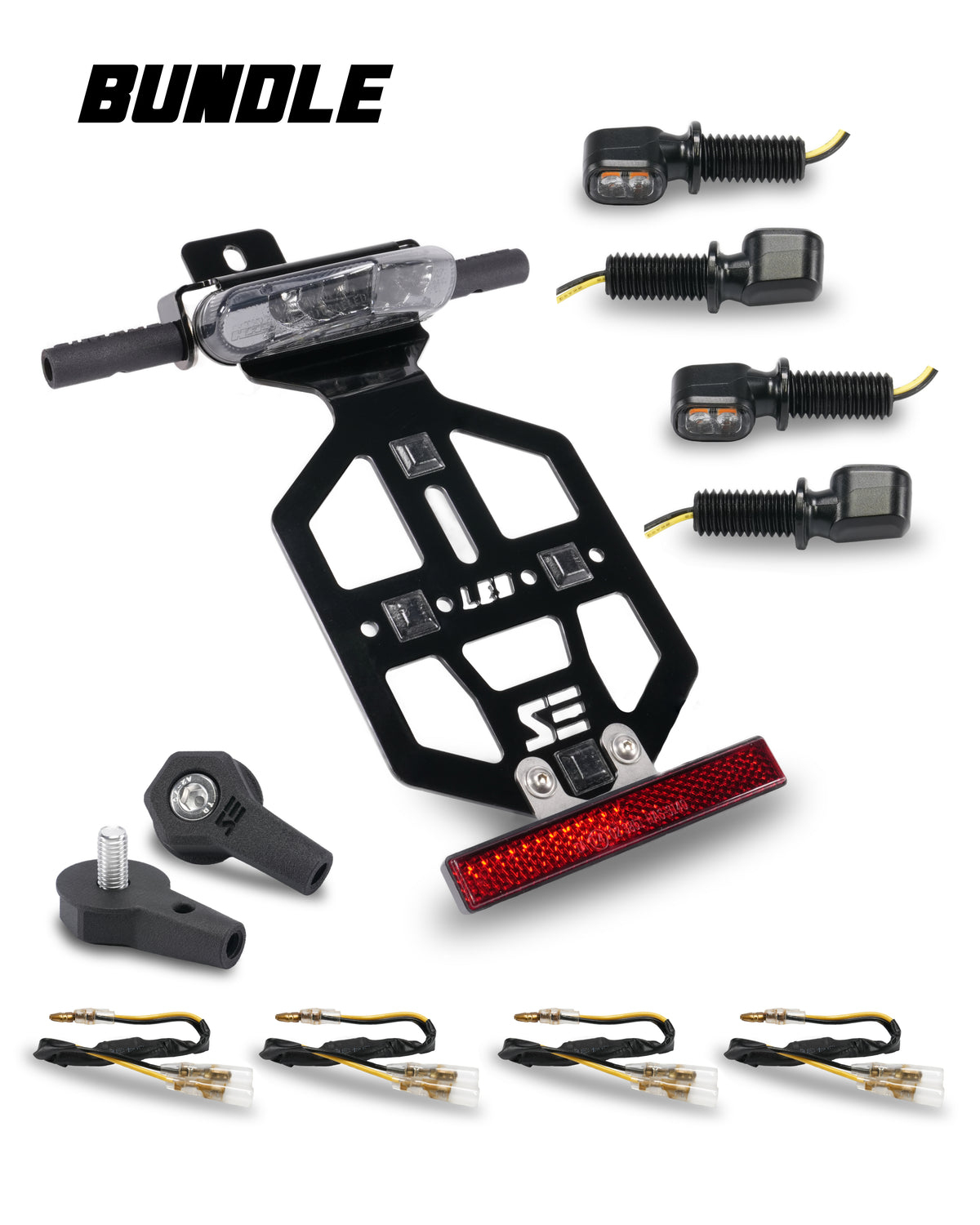 SIMADE komplett Umbauset auf LED-Technik mit Kennzeichenhalter, Highsider Rücklicht schwarz, Blinker, Widerstand, Reflektor und Blinkerhalter vorne für Simson S50 S51 S70