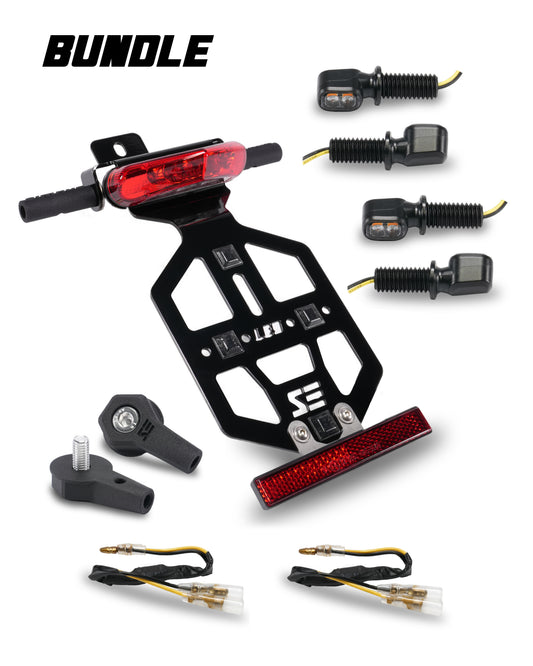SIMADE komplett Umbauset auf LED-Technik mit Kennzeichenhalter, Highsider Rücklicht rot, Blinker, Widerstand, Reflektor und Blinkerhalter vorne für Simson S50 S51 S70